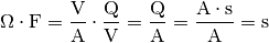 \unit{\Omega \cdot F} = \unit{\frac{V}{A} \cdot \frac{Q}{V}} =
\unit{\frac{Q}{A}} = \unit{\frac{A \cdot s}{A}} = \unit{s}