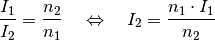 \frac{I_1}{I_2} = \frac{n_2}{n_1}
\quad \Leftrightarrow \quad I_2 = \frac{n_1 \cdot I_1}{n_2}