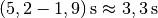 \unit[(5,2-1,9)]{s} \approx
\unit[3,3]{s}