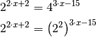 2^{2 \cdot x + 2} &= 4^{3 \cdot x - 15} \\
2^{2 \cdot x + 2} &= \left(2^2\right)^{3 \cdot x - 15} \\