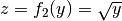 z = f_2(y) = \sqrt{y}