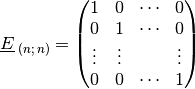 \underline{E}_{\;(n;\,n)} = \begin{pmatrix} 1 & 0 & \cdots & 0\\ 0 &
    1 & \cdots & 0\\ \vdots & \vdots & & \vdots\\ 0 & 0 &
    \cdots & 1 \\ \end{pmatrix}