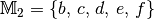 \mathbb{M}_2 = \{ b,\, c,\, d,\, e,\, f \}