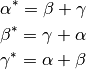 \alpha ^* = \beta + \gamma \\
\beta ^* = \gamma + \alpha \\
\gamma ^* = \alpha + \beta \\