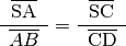 \frac{\;\;\overline{\mathrm{SA}}\;\;}{\overline{AB}} =
\frac{\;\;\overline{\mathrm{SC}}\;\;}{\overline{\mathrm{CD}}}