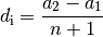 d_{\mathrm{i}} = \frac{a_2 - a_1}{n + 1}