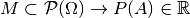 M \subset \mathcal{ P }(\Omega ) \rightarrow P(A) \in
\mathbb{R}