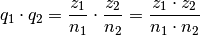 q_1 \cdot q_2 = \frac{z_1}{n_1} \cdot \frac{z_2 }{n_2} = \frac{z_1 \cdot
z_2}{n_1 \cdot n_2}