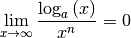 \lim _{x \to \infty} \frac{\log_{a}{(x)}}{x^n} = 0