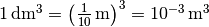 \unit[1]{dm^3} = \left( \unit[\frac{1}{10}]{m} \right)^3 =
\unit[10^{-3}]{m}^3