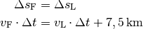 \Delta s_{\mathrm{F}} &= \Delta s_{\mathrm{L}} \\
v_{\mathrm{F}} \cdot \Delta t &= v_{\mathrm{L}} \cdot \Delta t +
\unit[7,5]{km} \\