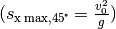 (s_{\mathrm{x \, max,45\degree}} = \frac{v_0^2}{g})