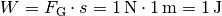 W = F_{\mathrm{G}} \cdot s =
\unit[1]{N} \cdot \unit[1]{m} = \unit[1]{J}