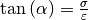 \tan{(\alpha)} = \frac{\sigma}{\varepsilon}