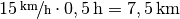 \unitfrac[15]{km}{h}
\cdot \unit[0,5]{h} = \unit[7,5]{km}