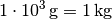 \unit[1 \cdot 10^3]{g} = \unit[1]{kg}