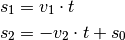 s_1 &= v_1 \cdot t \\
s_2 &= - v_2 \cdot t + s_0