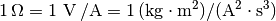 \unit[1]{\Omega } = \unit[1]{\,V\, / A} = \unit[1]{(kg \cdot m^2) / (A^2 \cdot s^3)}