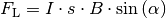 F_{\mathrm{L}} = I \cdot s \cdot B \cdot \sin{(\alpha)}