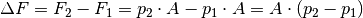 \Delta F = F_2 - F_1 = p_2 \cdot A - p_1
\cdot A = A \cdot (p_2 - p_1)